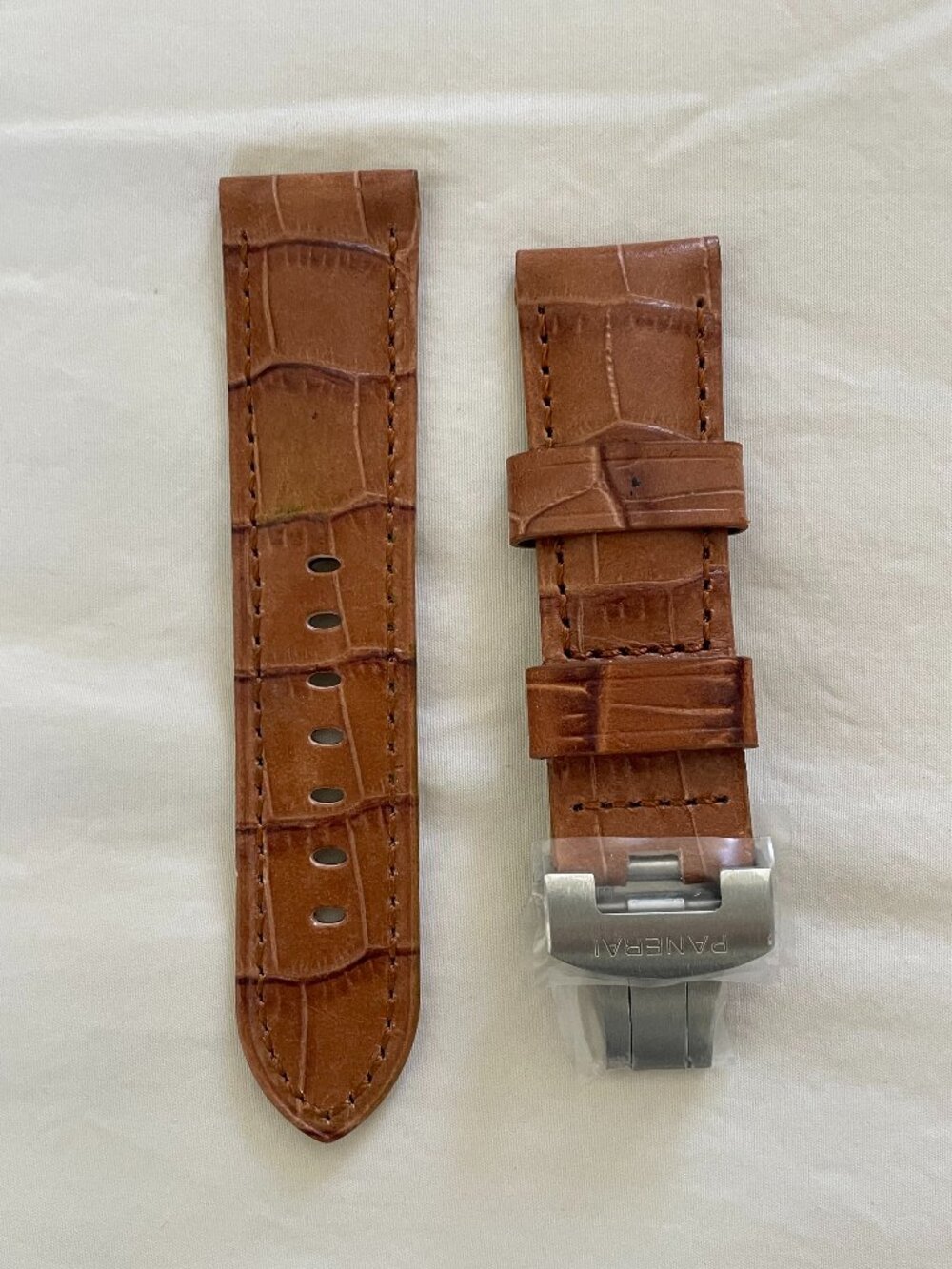 Panerai Light Brown Alligator Leather Strap 24/22 with brushed Deployment Buckle